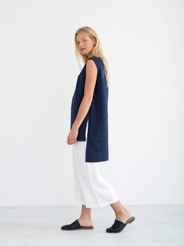 HEATHER Asymmetric Hem Linen Tunic Top