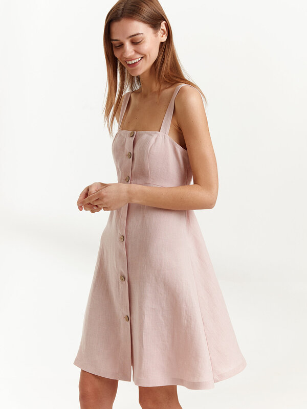 INDIE Button-Front Linen Mini Dress