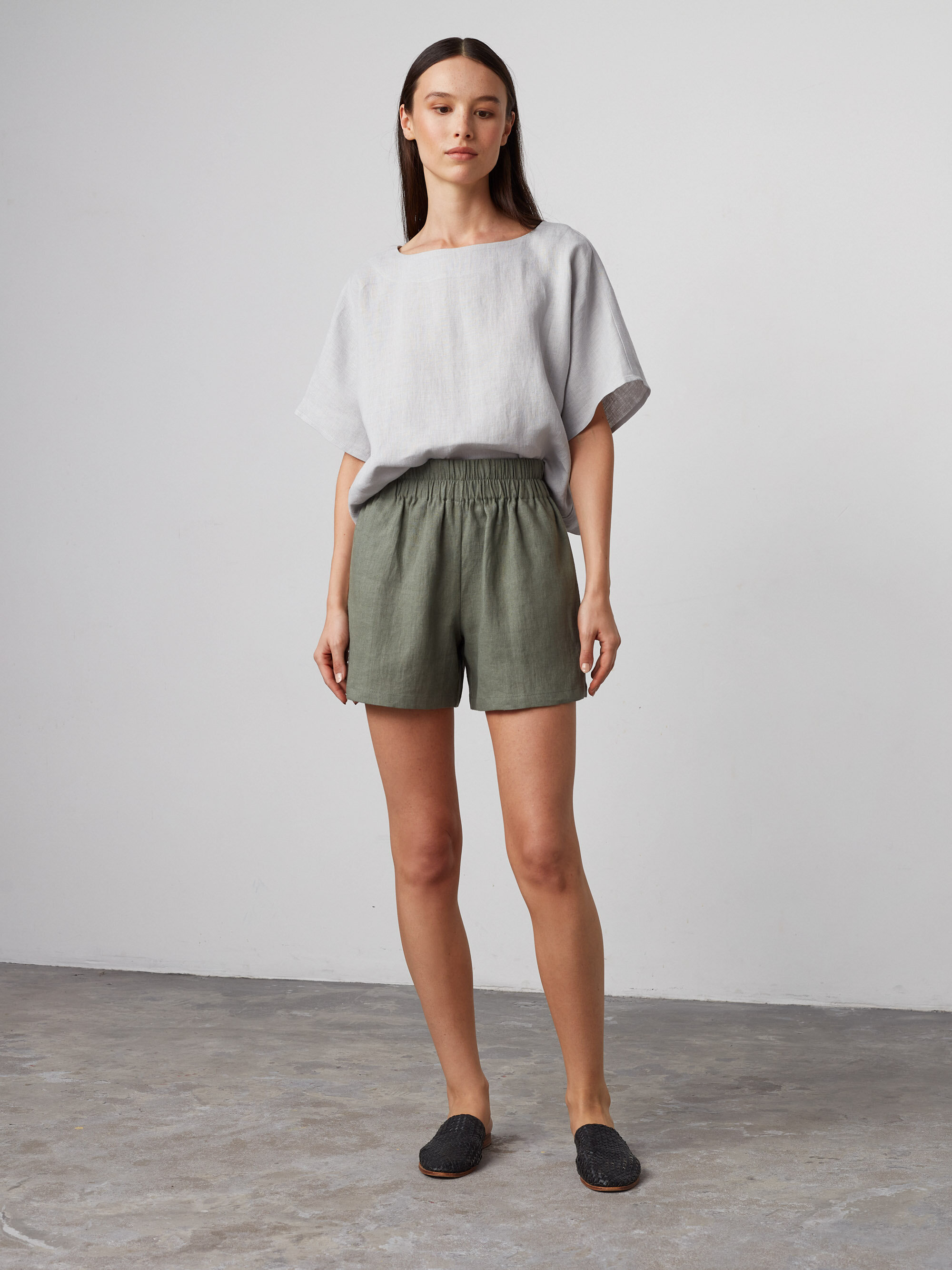 Image 2 of ISLA High Waisted Linen Shorts in Sage Green