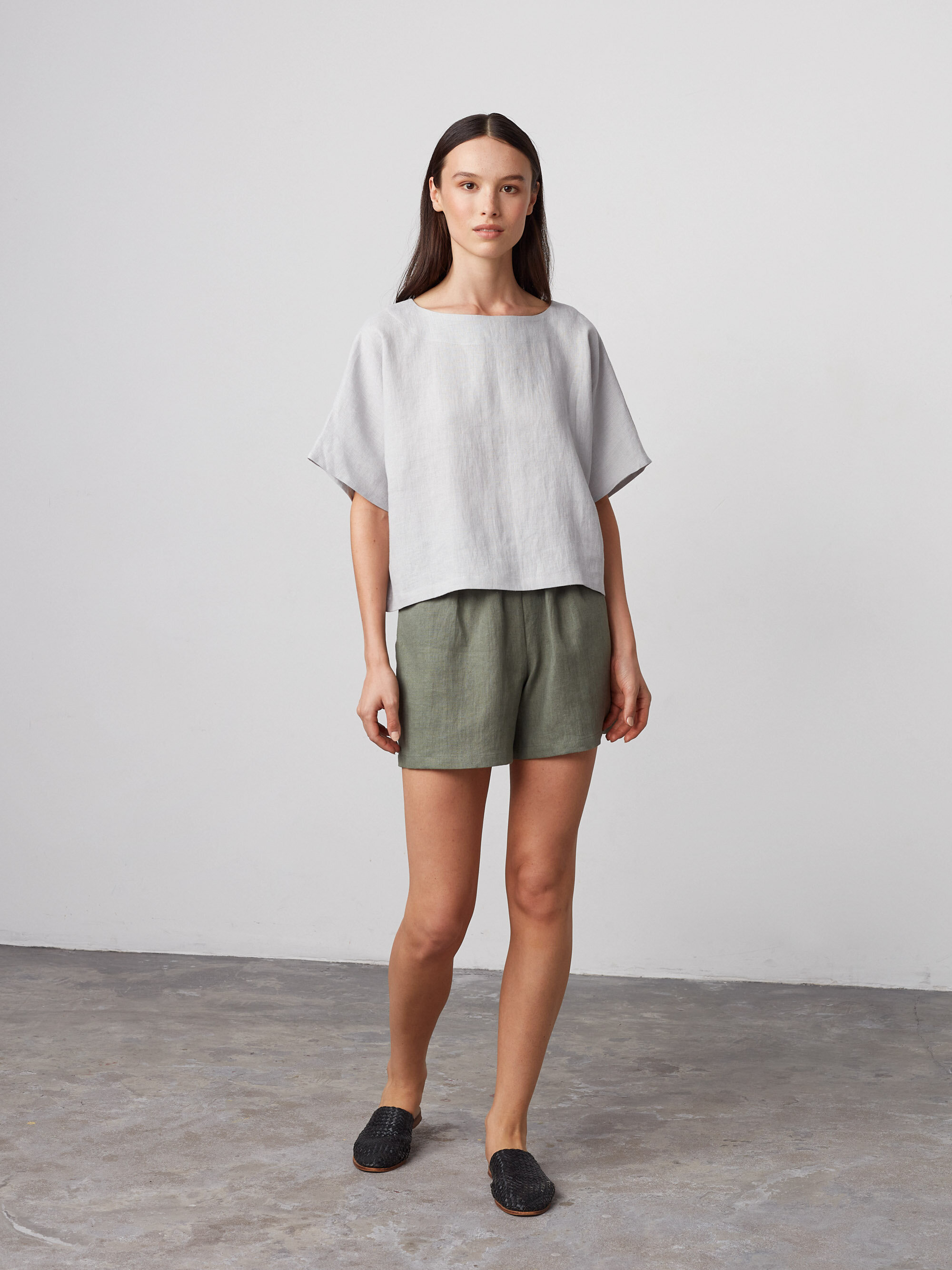 Image 3 of ISLA High Waisted Linen Shorts in Sage Green