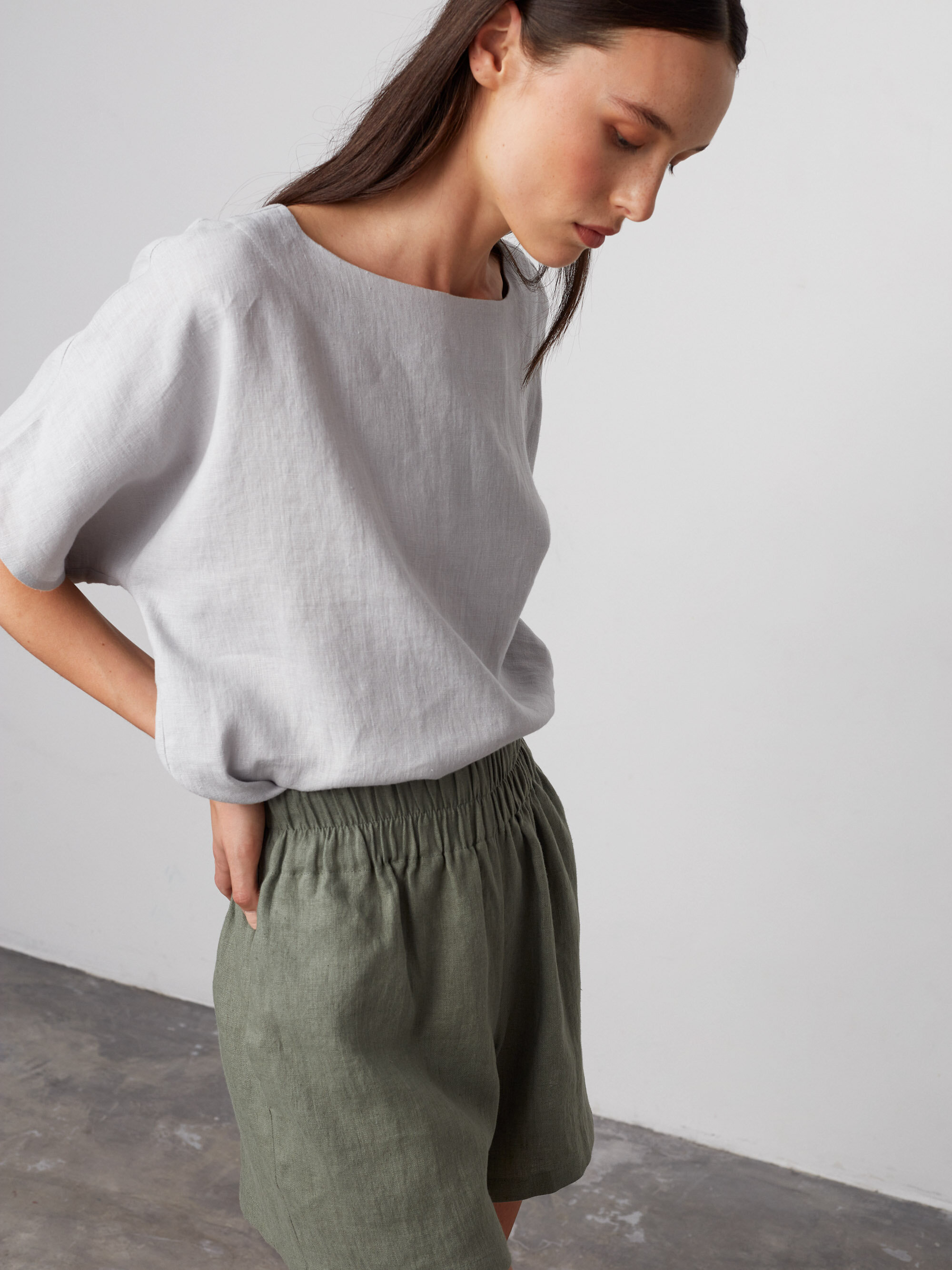 Image 4 of ISLA High Waisted Linen Shorts in Sage Green