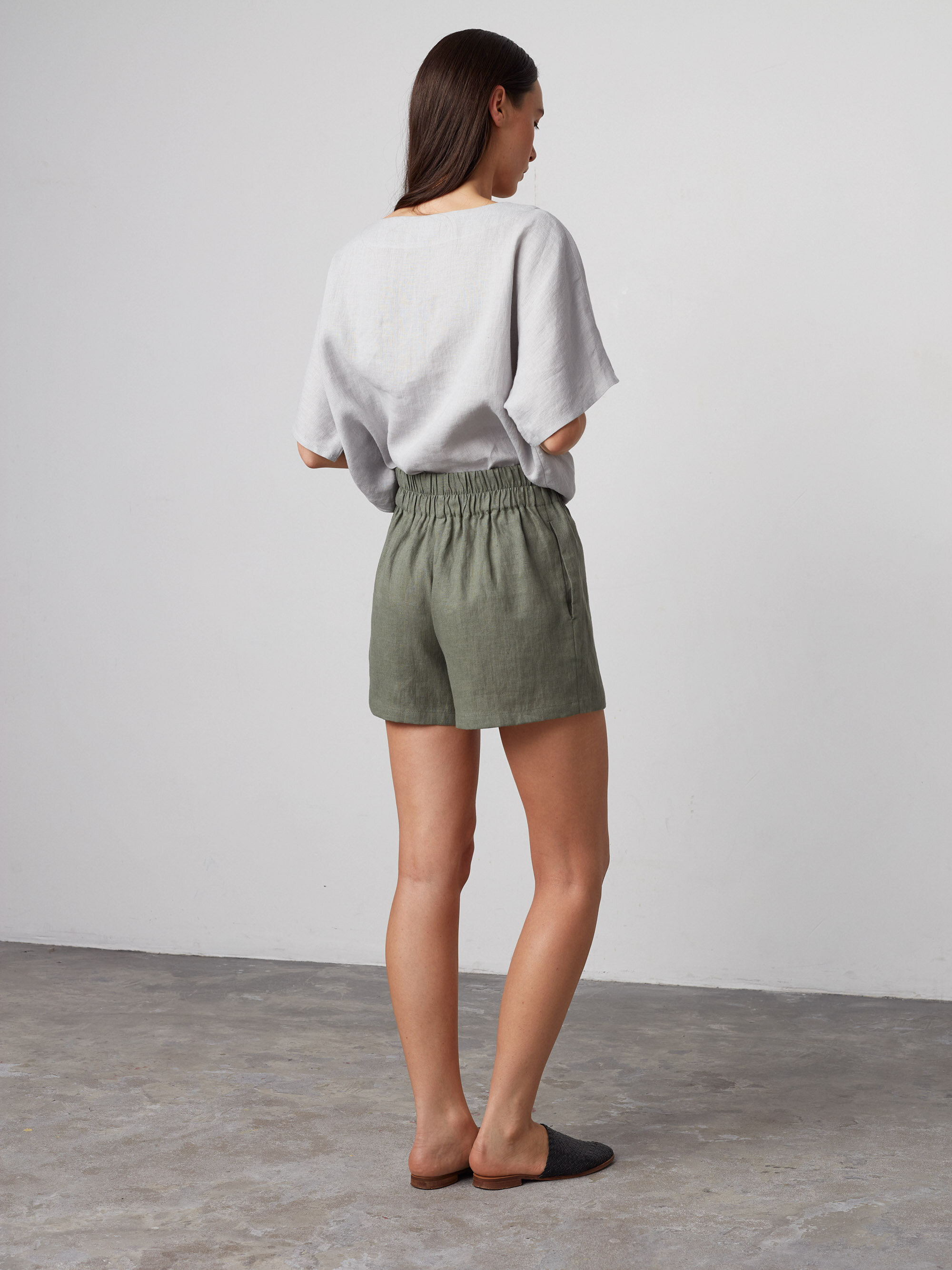 Image 5 of ISLA High Waisted Linen Shorts in Sage Green