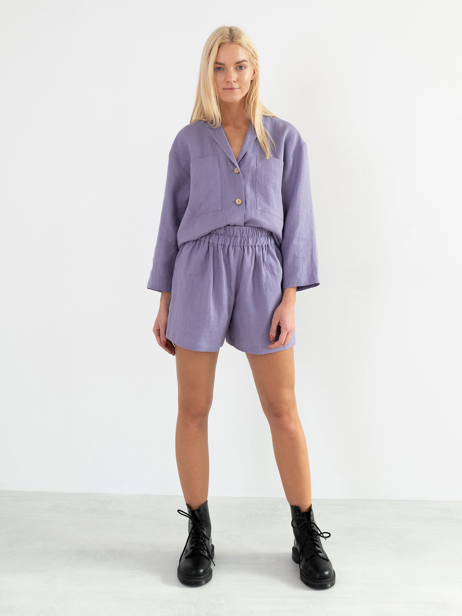 Image 2 of ISLA Linen Shorts in Violet Tulip from Love and Confuse