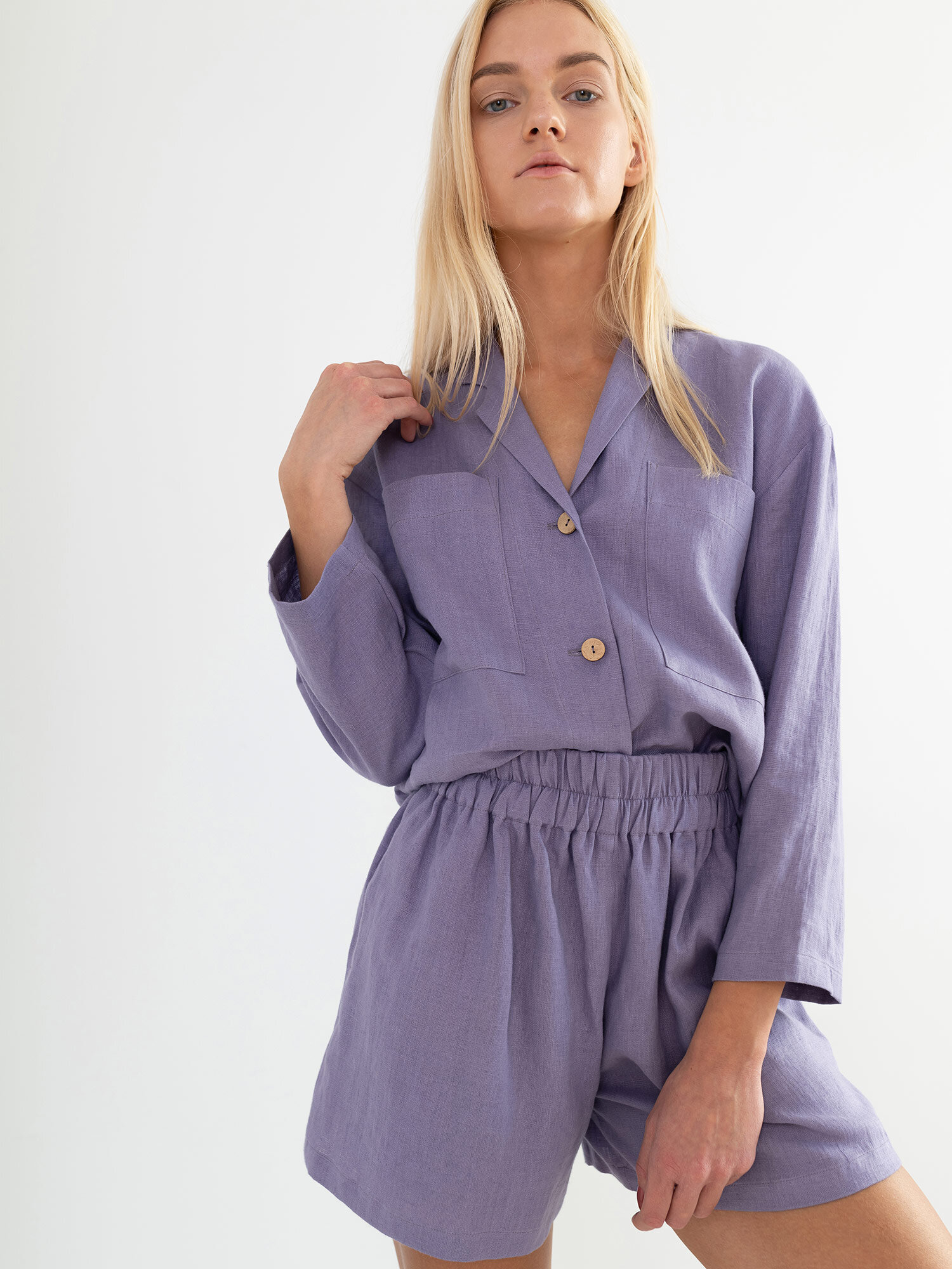 Image 3 of ISLA Linen Shorts in Violet Tulip from Love and Confuse