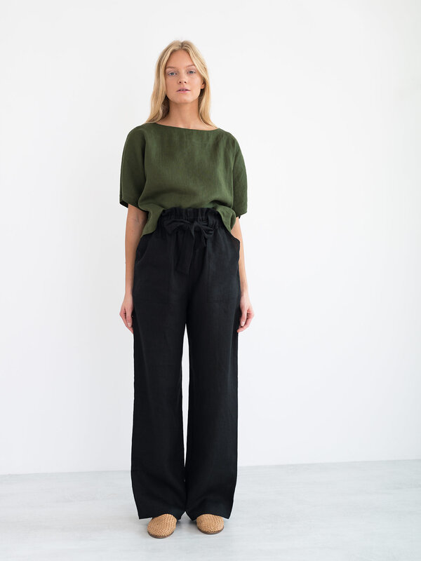 Image 1 of JULIET Wide Leg Linen Pants in Black from Love and Confuse