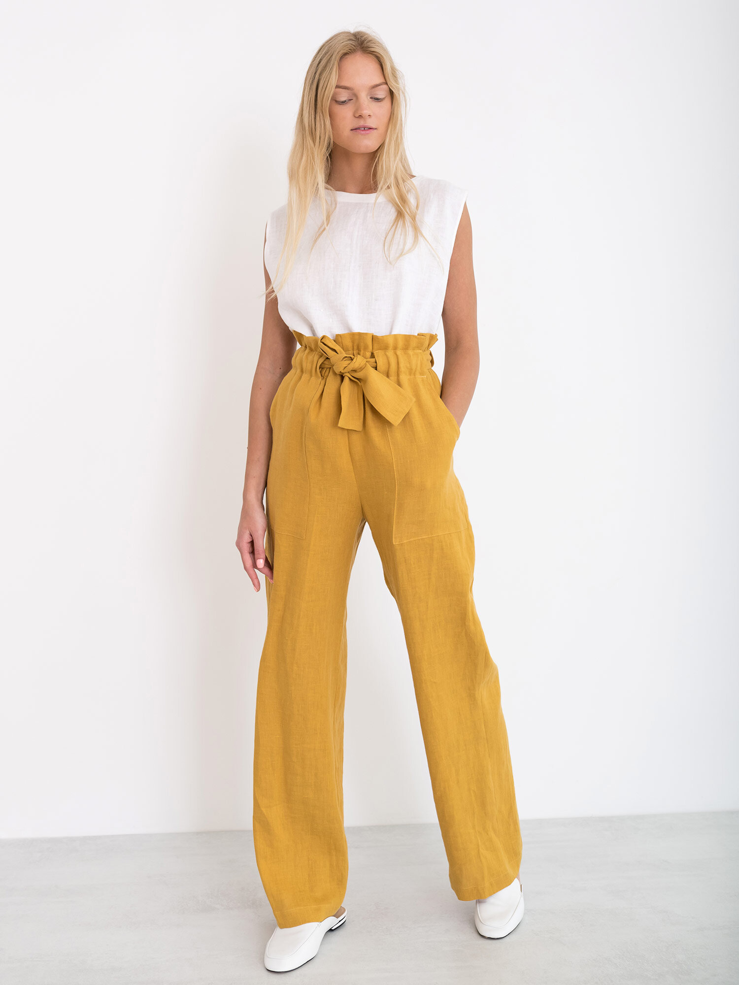 Image 1 of JULIET Wide Leg Linen Pants in Mustard from Love and Confuse