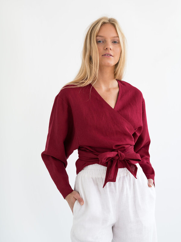 JUNE Long Sleeve Linen Wrap Top