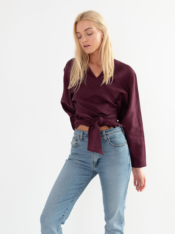 JUNE Linen Wrap Top