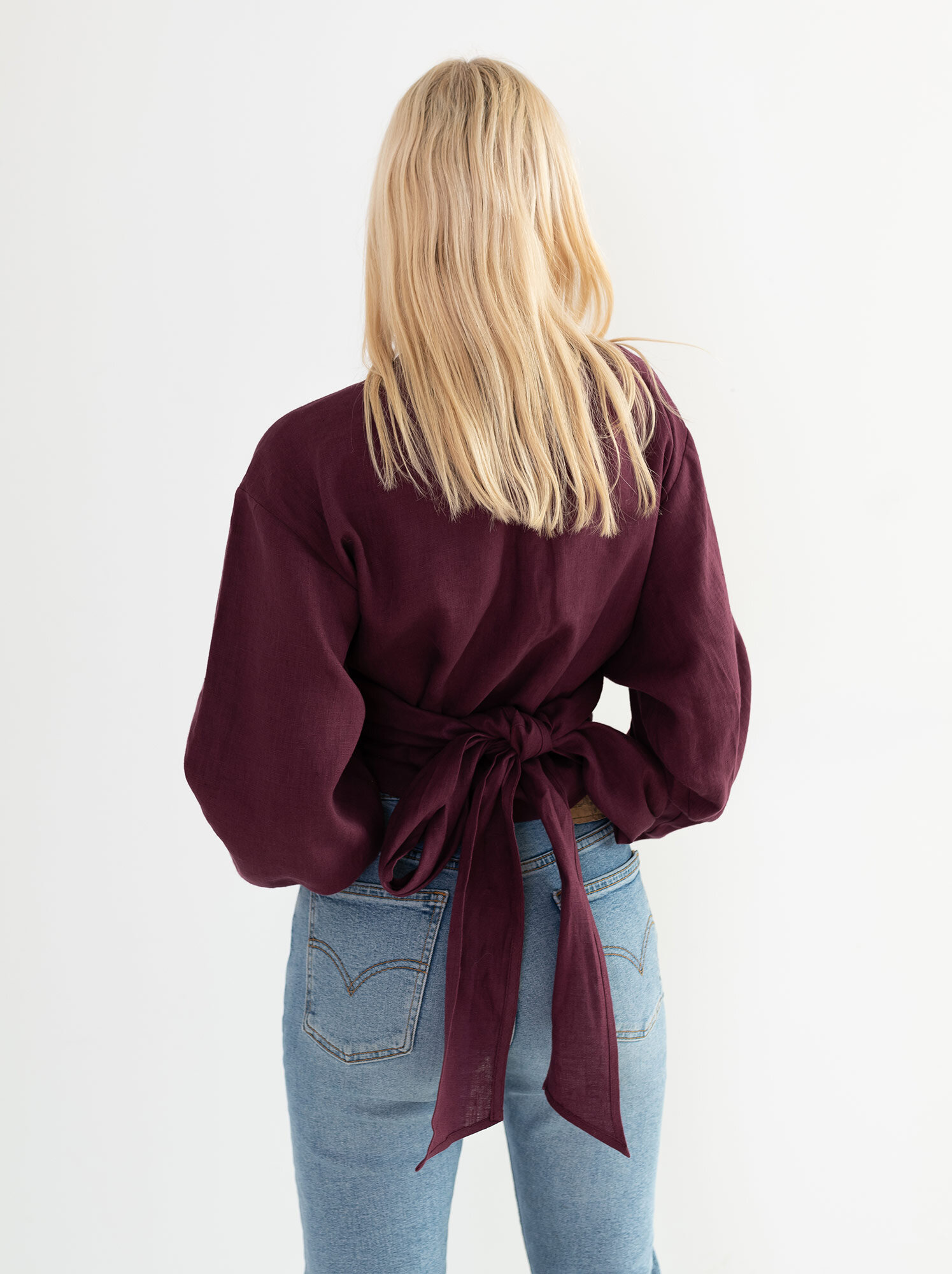 Image 4 of JUNE Linen Wrap Top in Eggplant from Love and Confuse