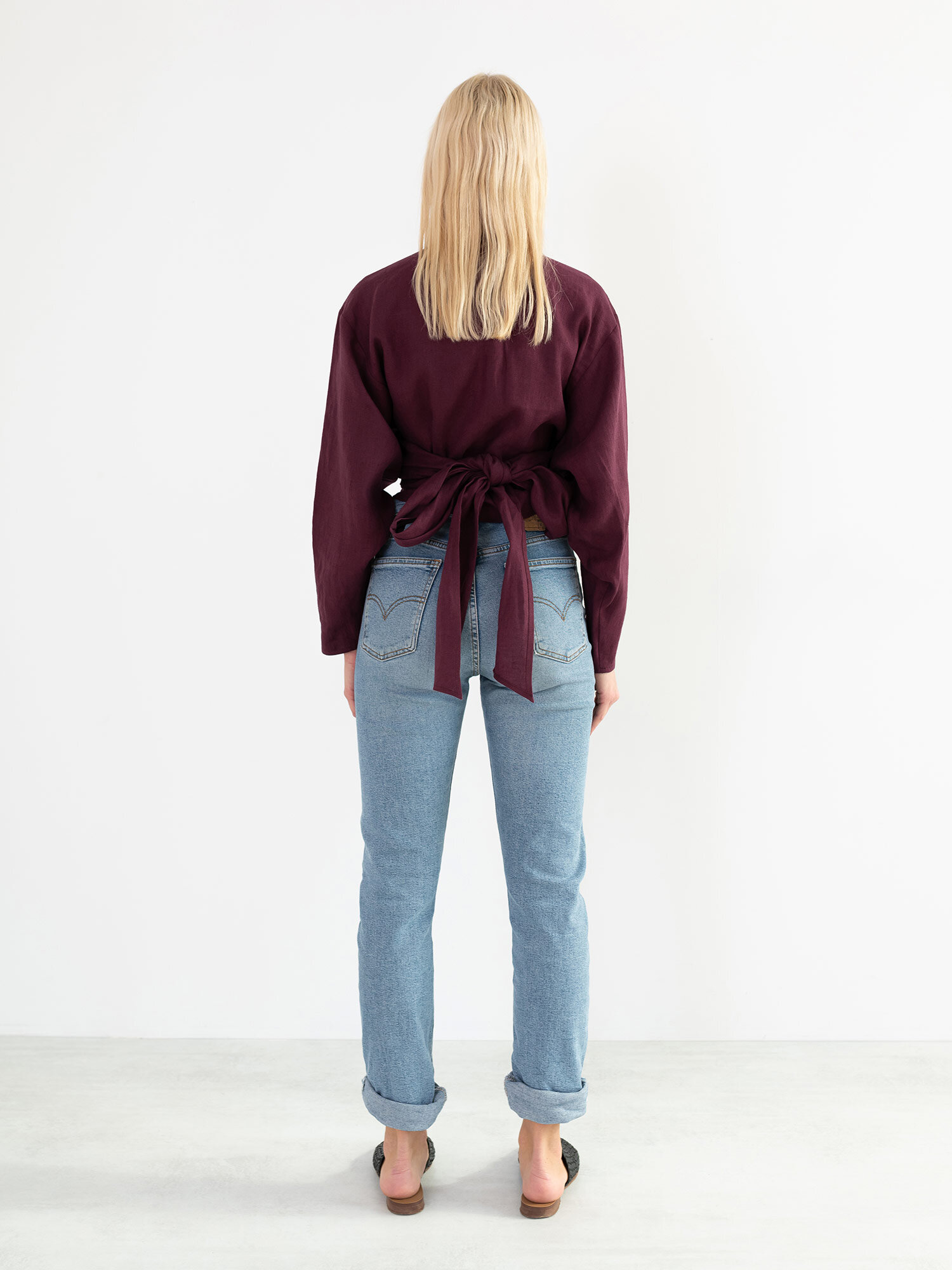 Image 5 of JUNE Linen Wrap Top in Eggplant from Love and Confuse