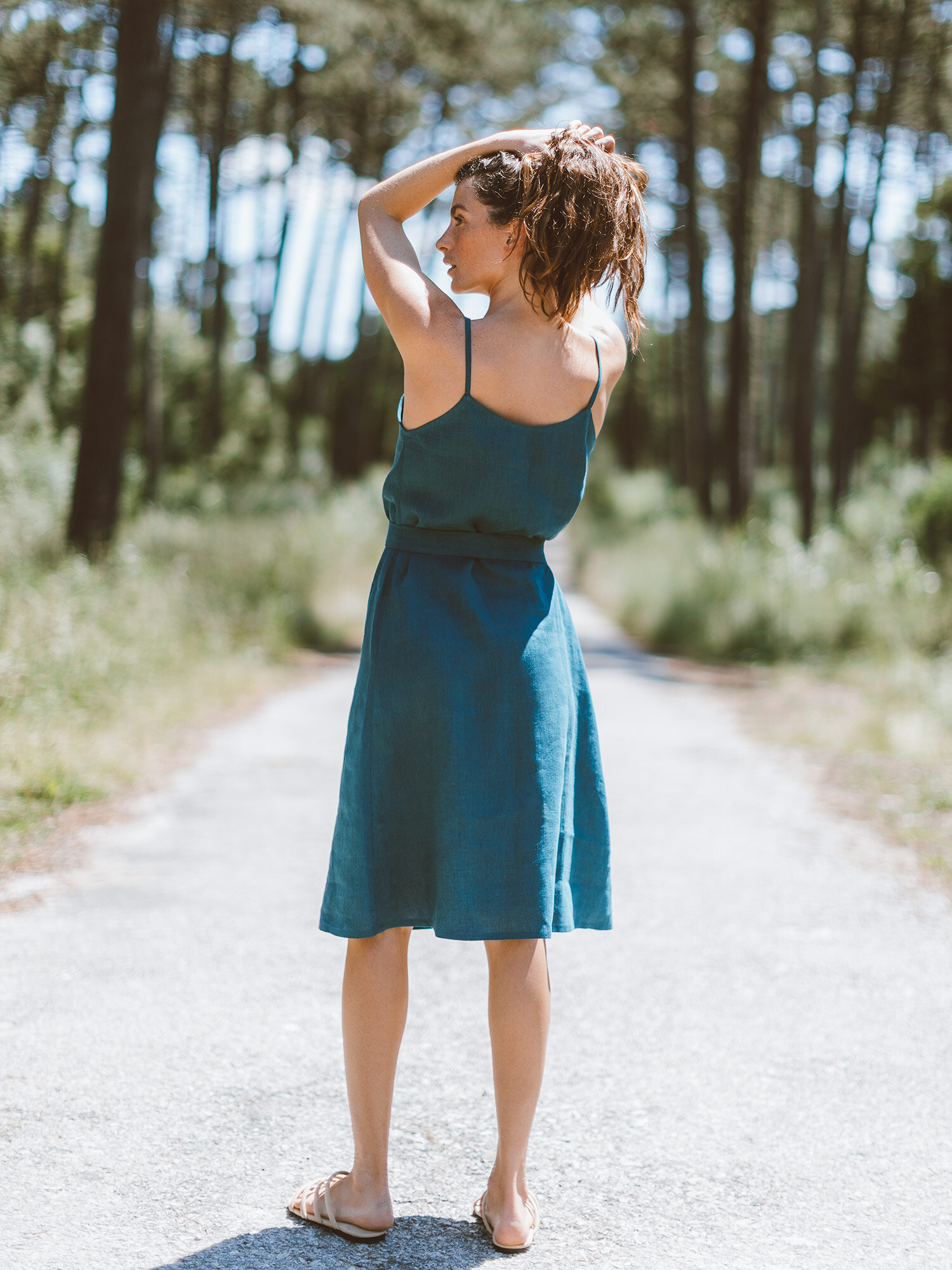 Image 6 of KAIA Linen Strappy Dress in Emerald Blue from Love and Confuse