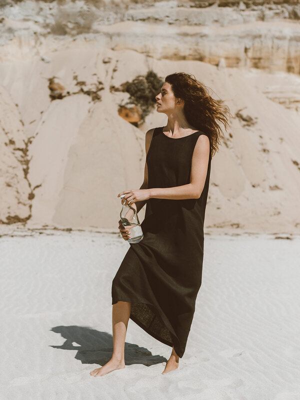 KEIRA High-Low Linen Maxi Dress