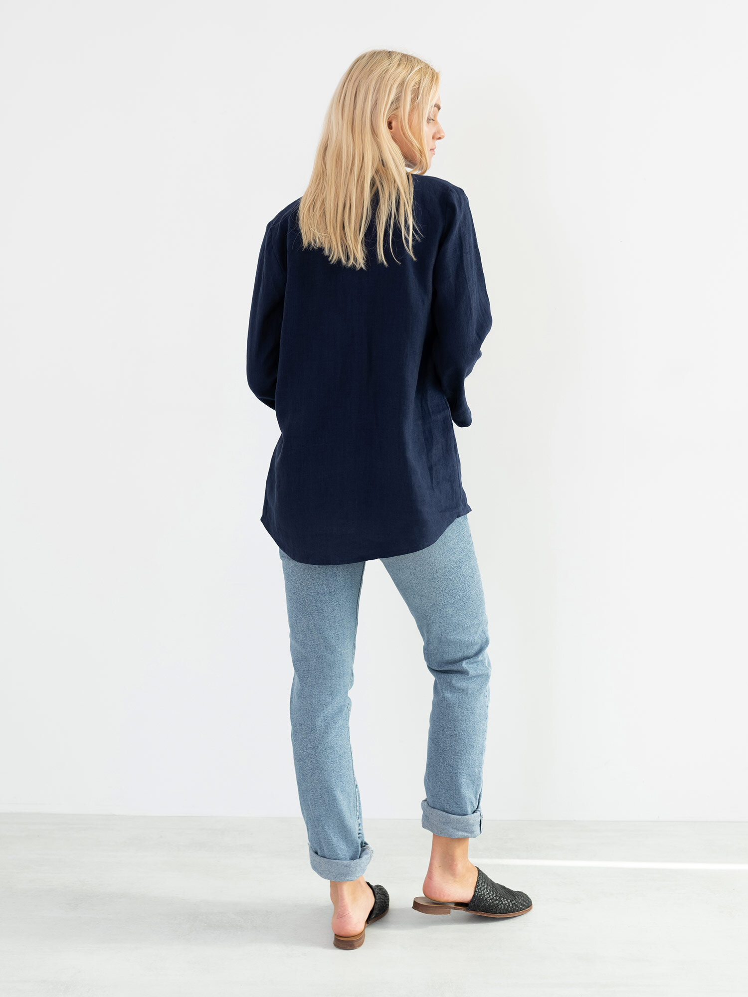 Image 4 of LARA Linen Tunic Shirt in Navy Blue from Love and Confuse