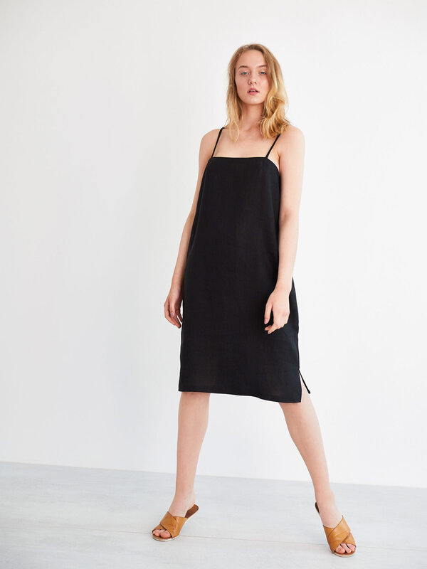 Image 2 of LAVENDER Linen Slip Dress in Black from Love and Confuse