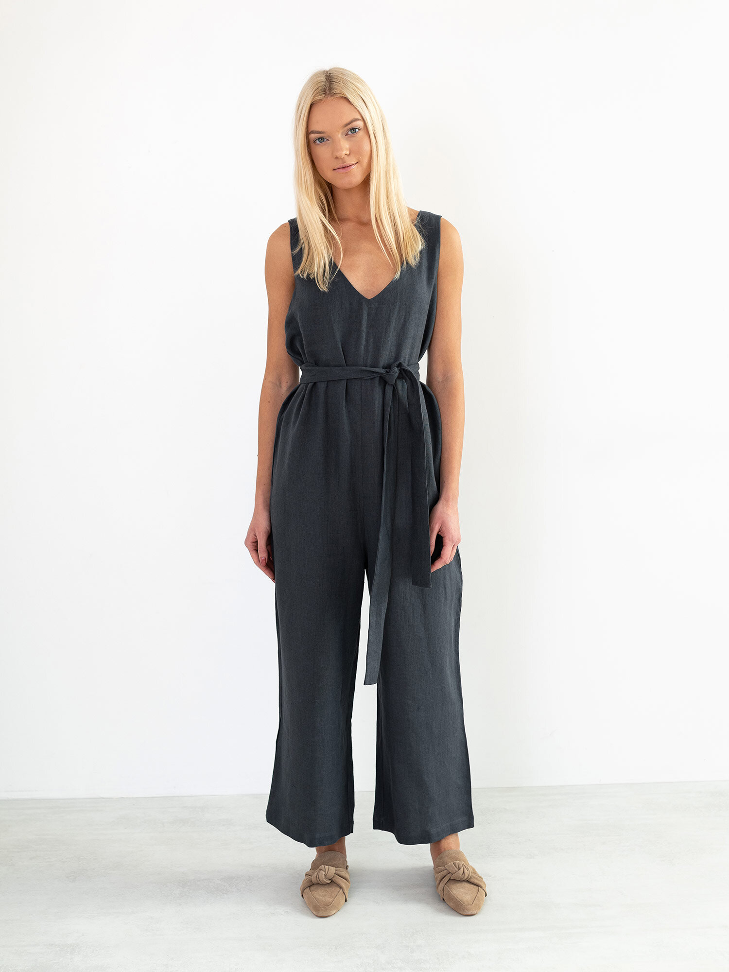 Image 2 of MADELINE Linen Jumpsuit in Dark Grey from Love and Confuse