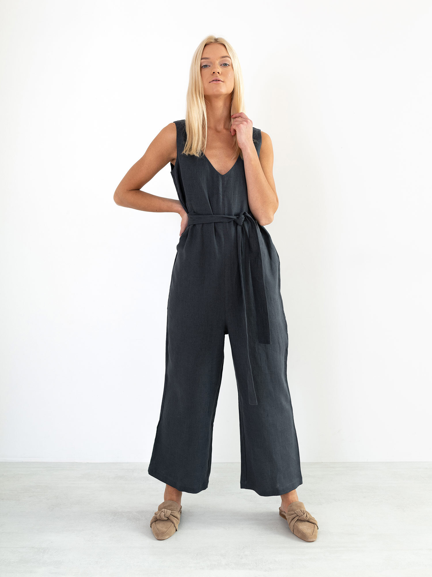 Image 5 of MADELINE Linen Jumpsuit in Dark Grey from Love and Confuse