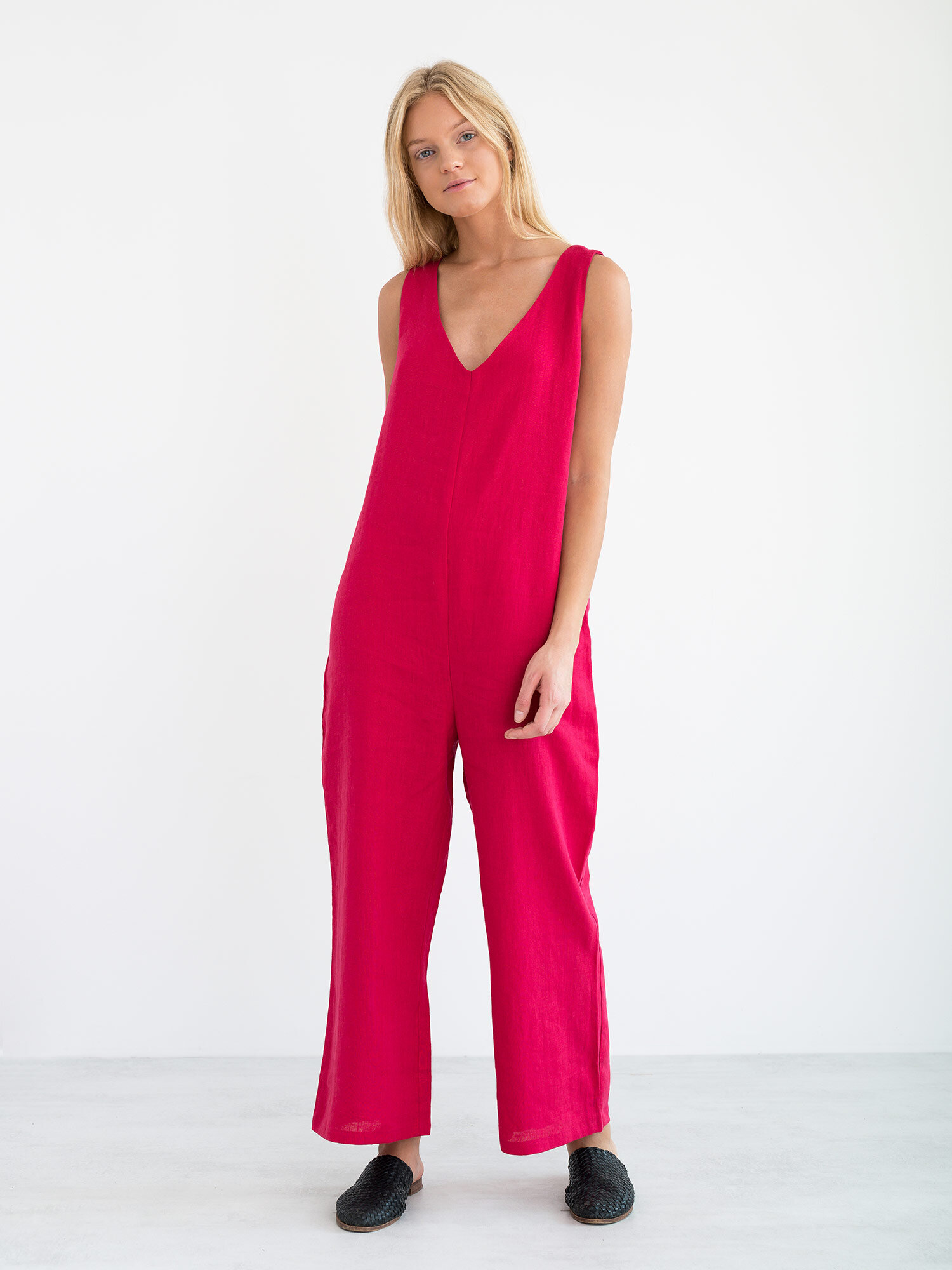 Image 2 of MADELINE Linen Jumpsuit in Vivid Raspberry from Love and Confuse