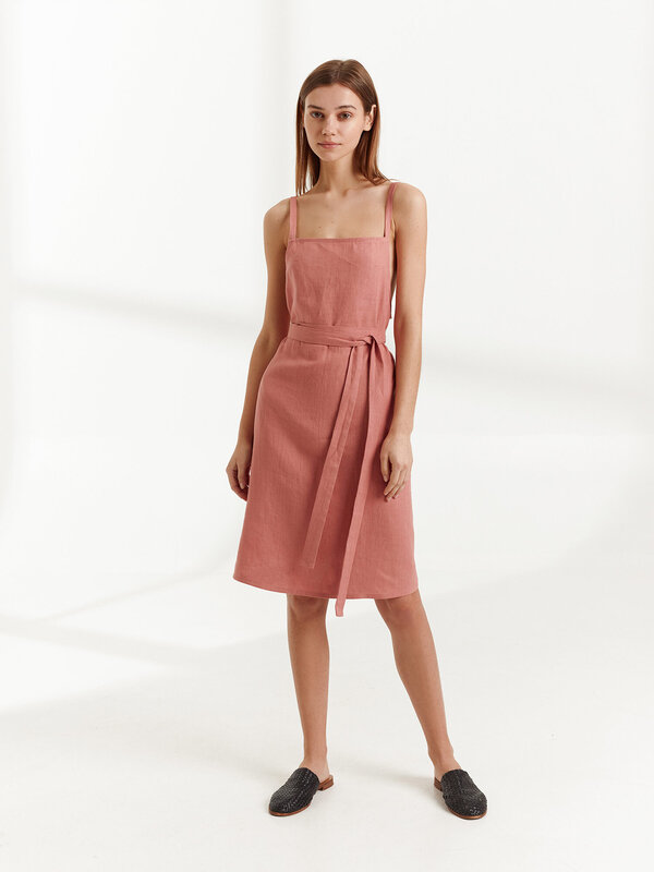 MAPLE Square Neck Strappy Linen Dress