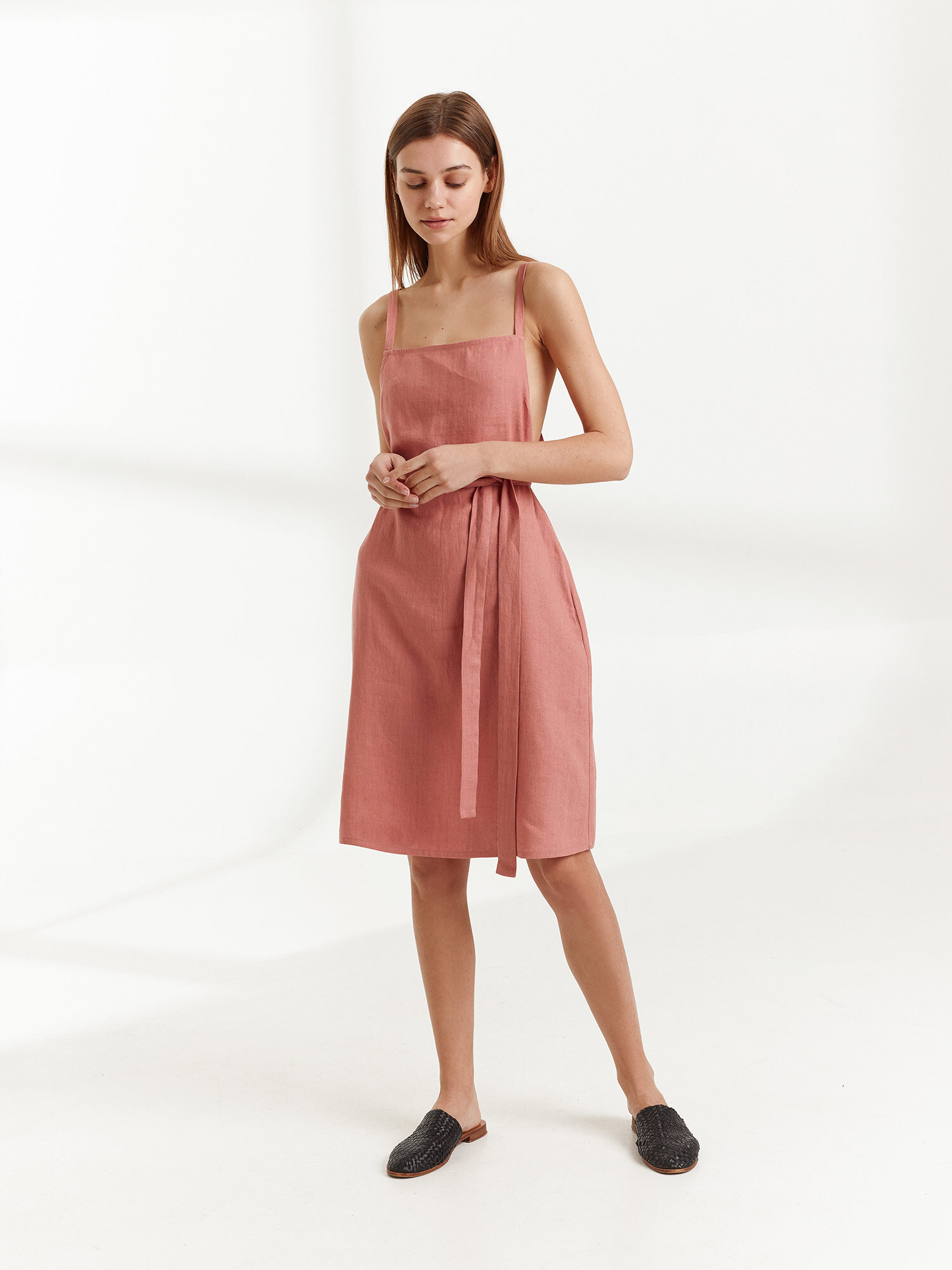 Image 5 of MAPLE Strappy Linen Dress in Salmon Pink from Love and Confuse