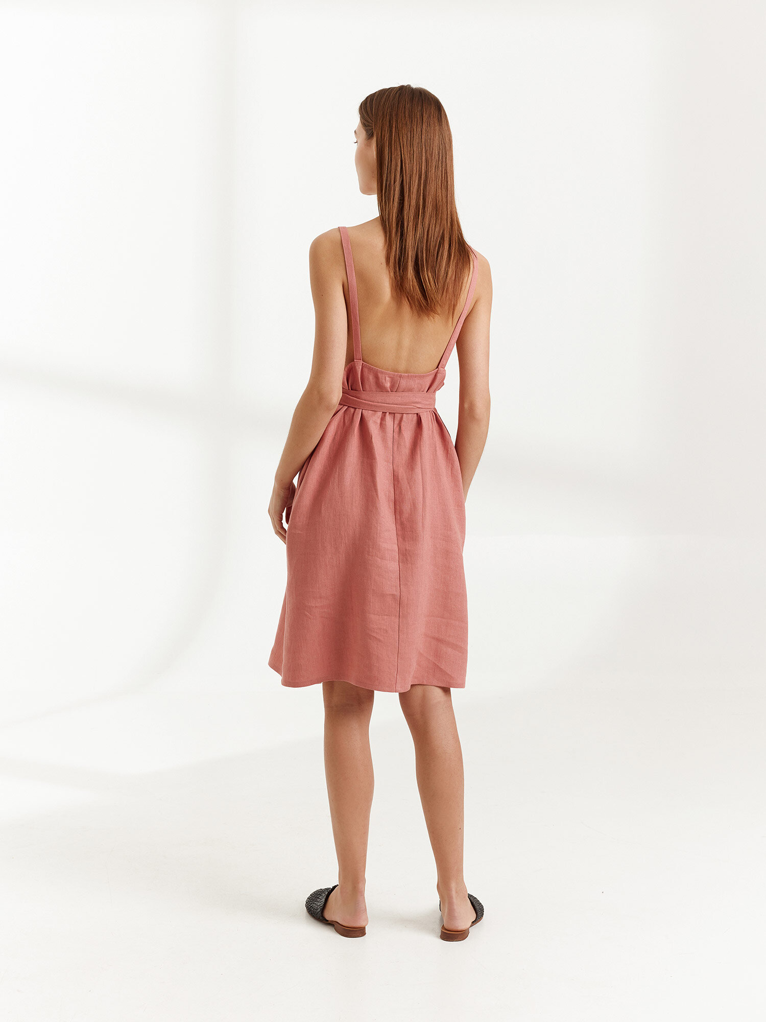Image 6 of MAPLE Strappy Linen Dress in Salmon Pink from Love and Confuse
