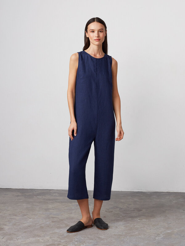 MARIGOLD Sleeveless Cropped Linen Jumpsuit