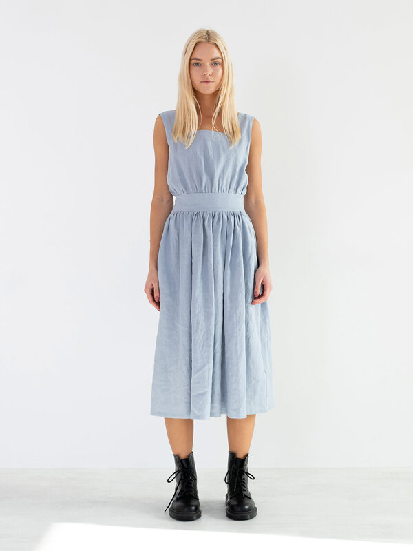MAY Open Back Linen Midi Dress