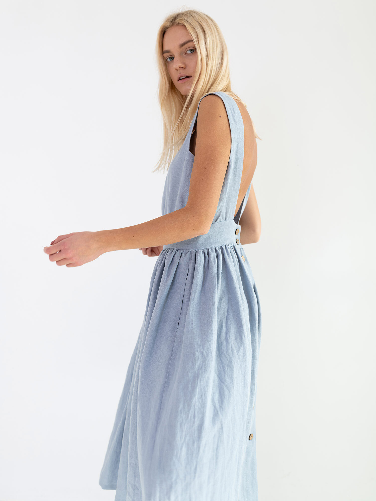 Image 5 of MAY Open Back Linen Dress in Bluestone from Love and Confuse