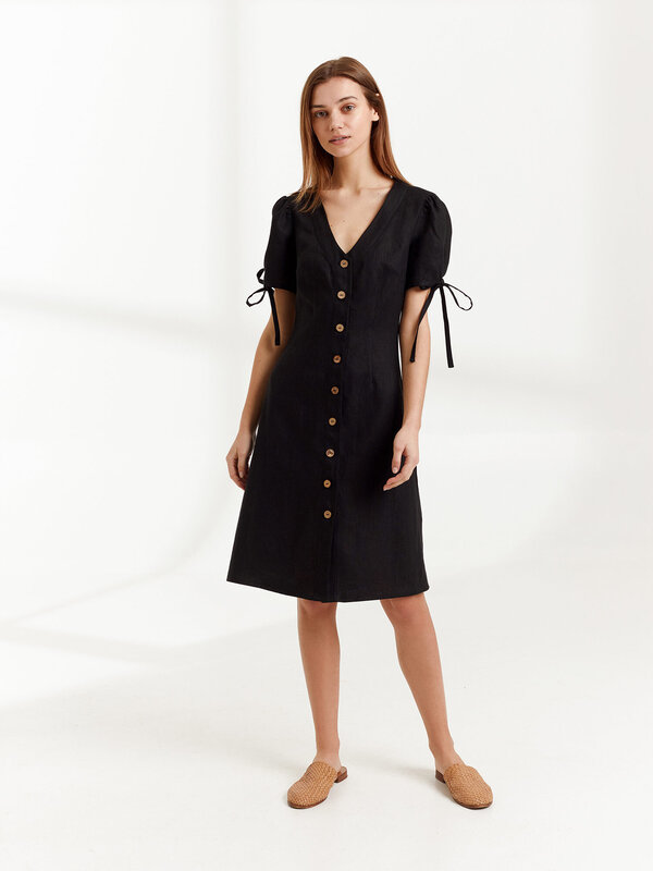 MONICA V-Neck Linen Shirt Dress
