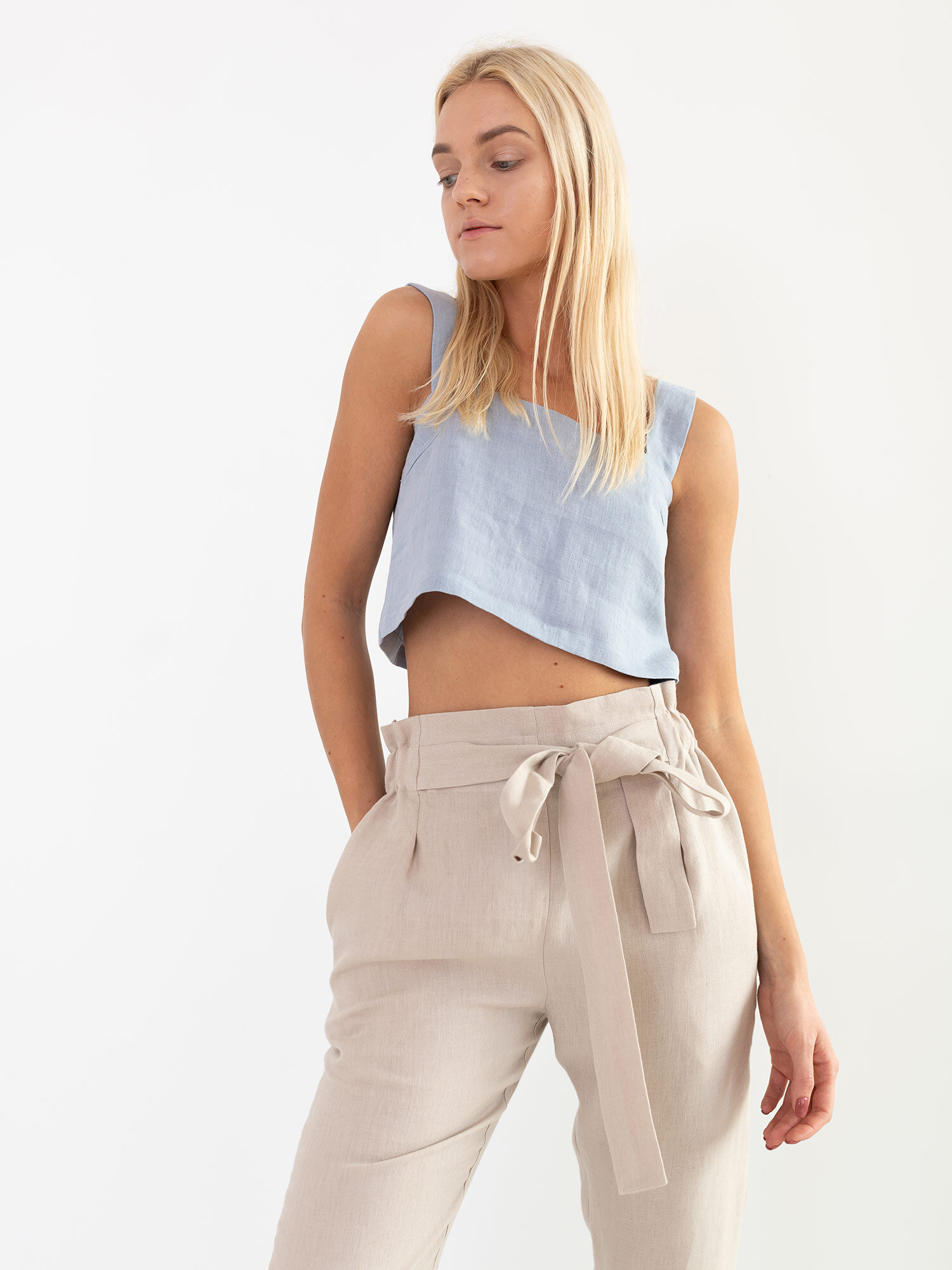 Image 3 of NOAH High Waisted Linen Pants in Beige from Love and Confuse