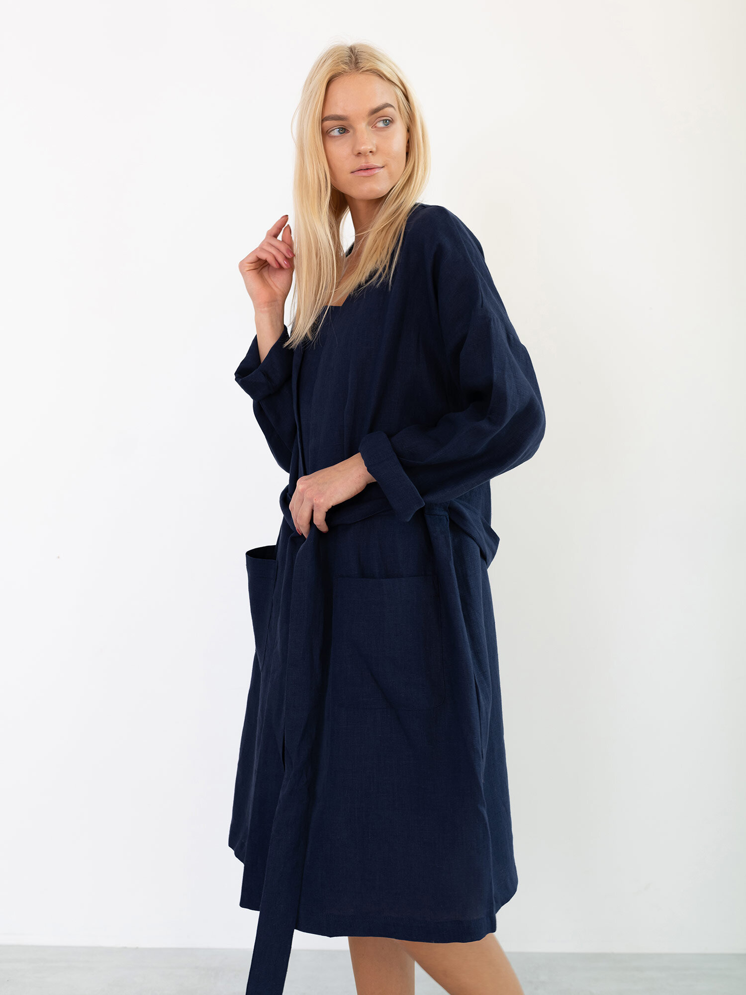 Image 4 of NORA Linen Coat in Navy Blue from Love and Confuse