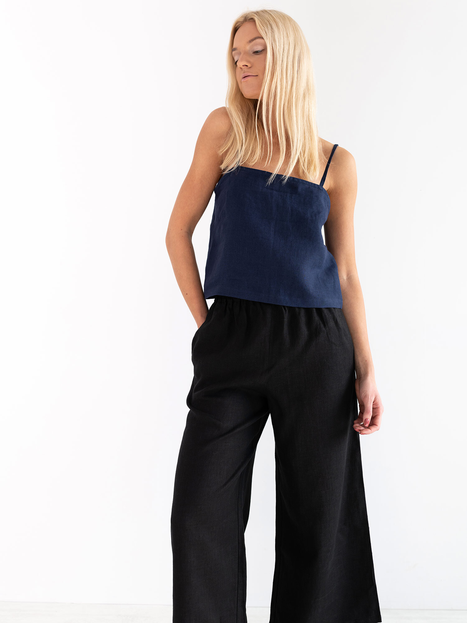 Image 2 of PAGE Linen Cami Top in Navy Blue from Love and Confuse