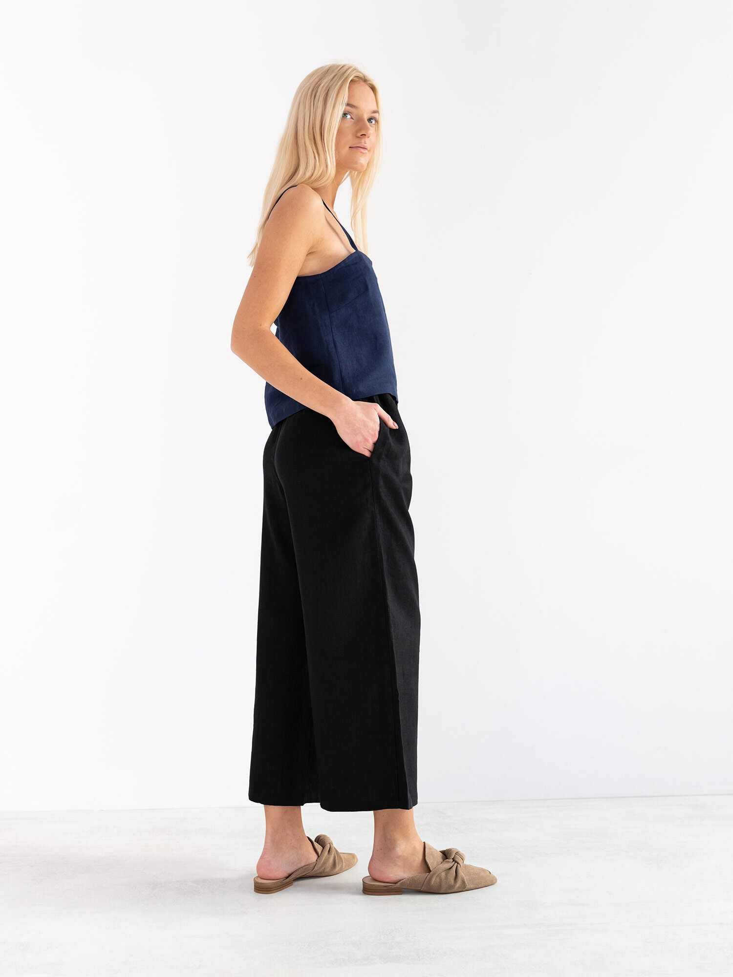 Image 4 of PAGE Linen Cami Top in Navy Blue from Love and Confuse