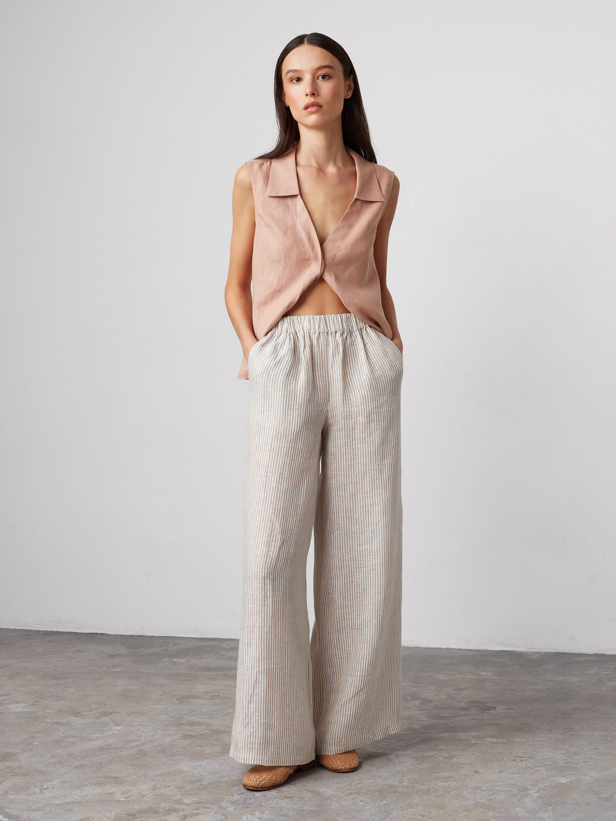 Image 2 of PEARL Wide Leg Linen Pants in Beige and White Stripes from Love and Confuse