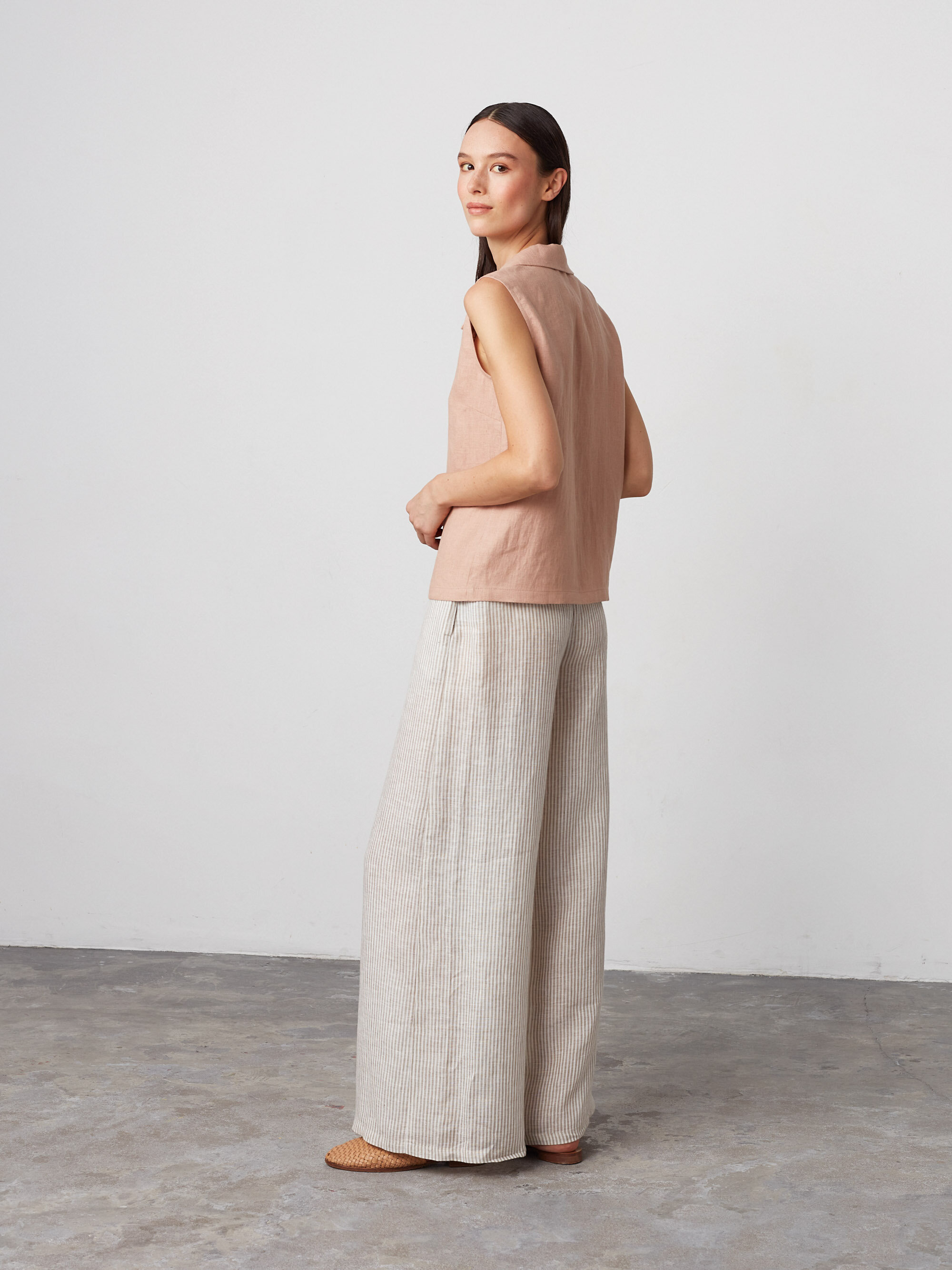 Image 4 of PEARL Wide Leg Linen Pants in Beige and White Stripes from Love and Confuse