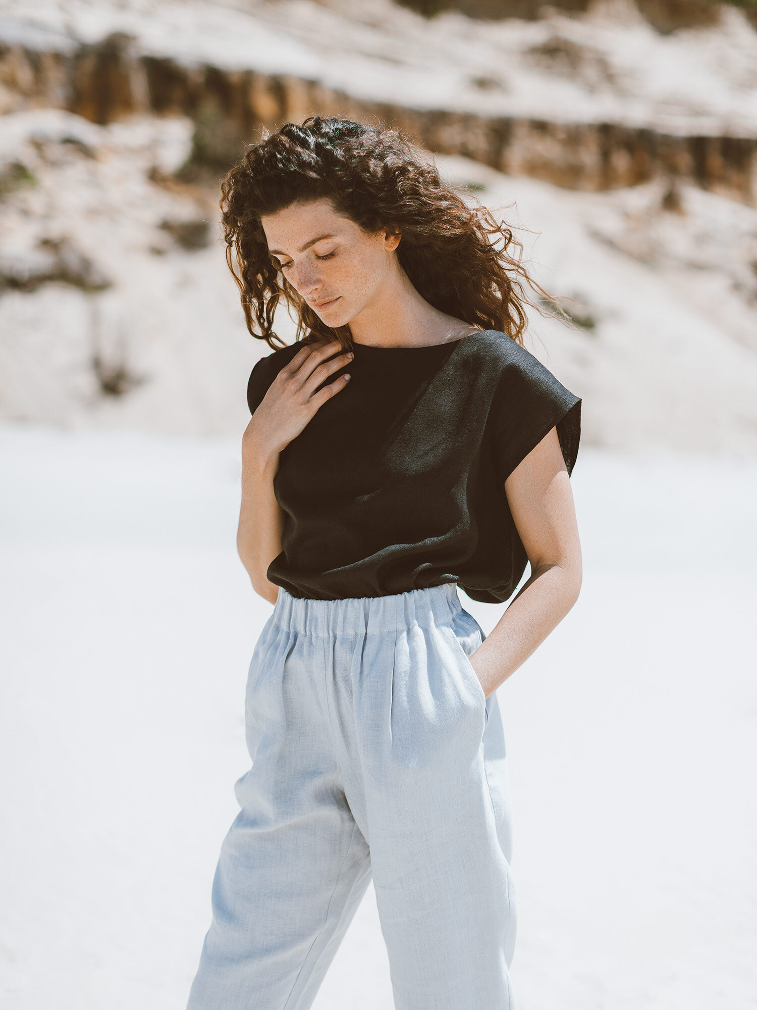 Image 3 of RAVEN High Waisted Linen Pants in Cloudy Grey from Love and Confuse