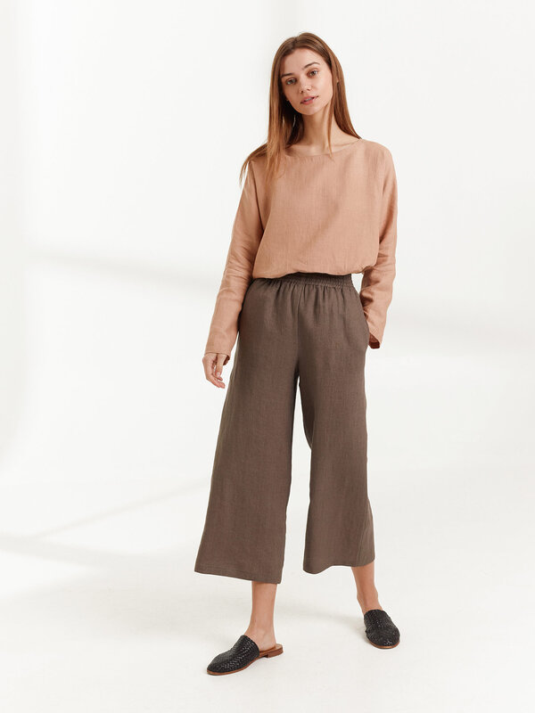 Image 1 of RILEY Wide Leg Linen Pants in Cocoa from Love and Confuse