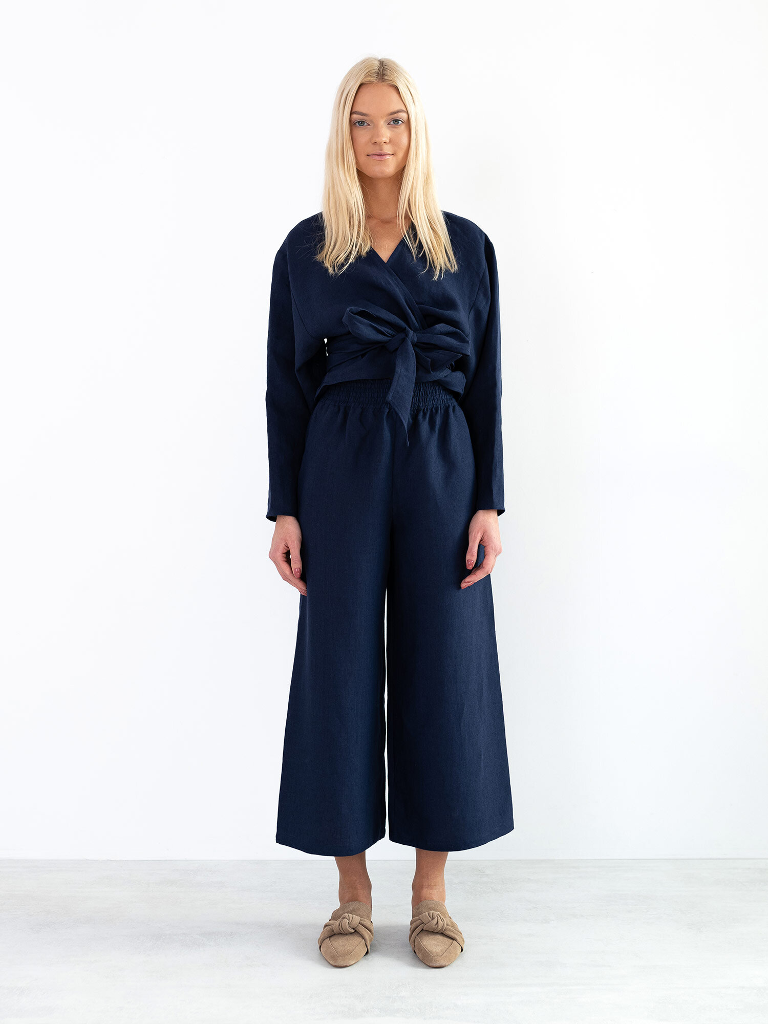 Image 2 of RILEY Wide Leg Linen Pants in Navy Blue from Love and Confuse