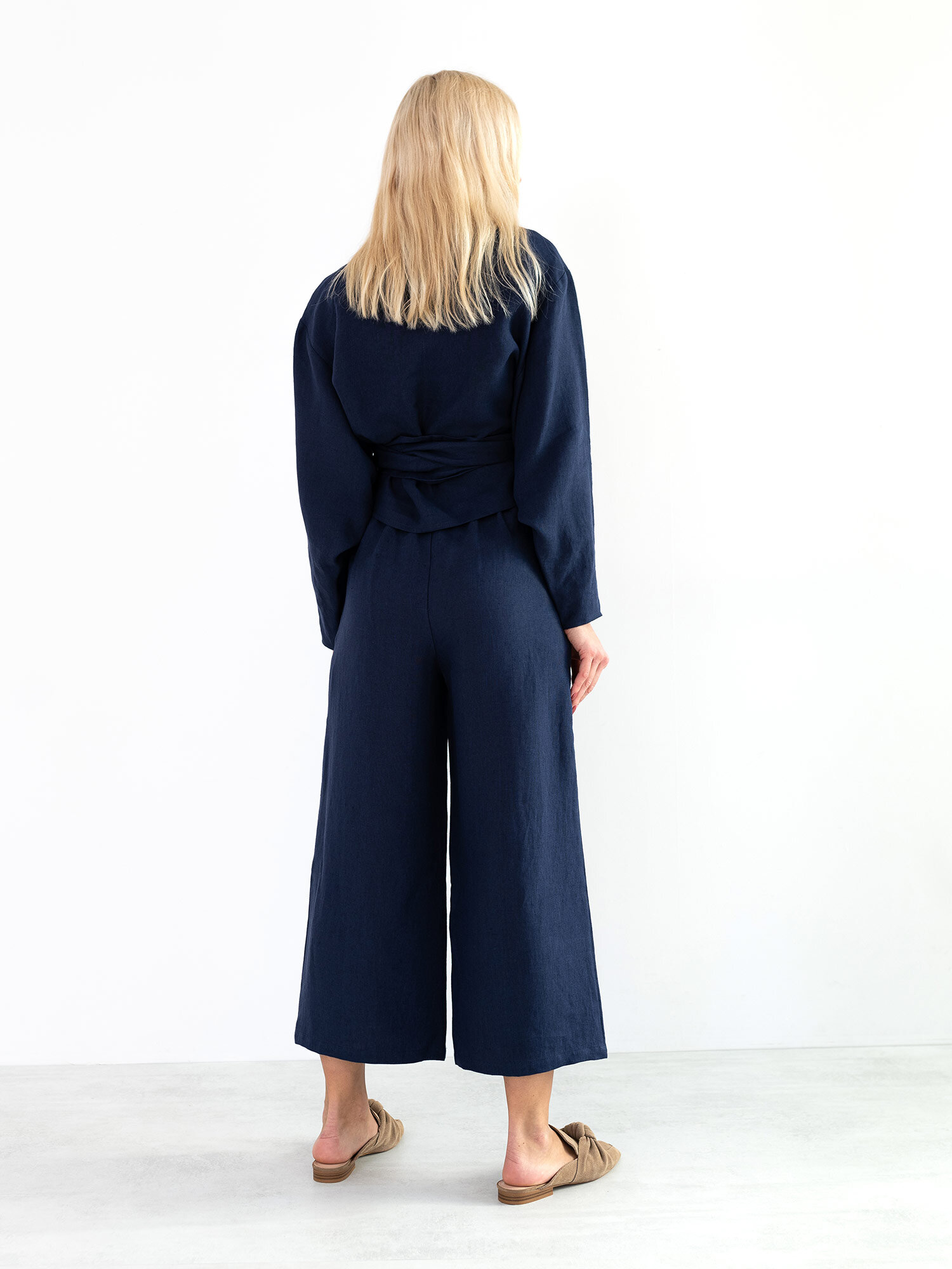 Image 4 of RILEY Wide Leg Linen Pants in Navy Blue from Love and Confuse