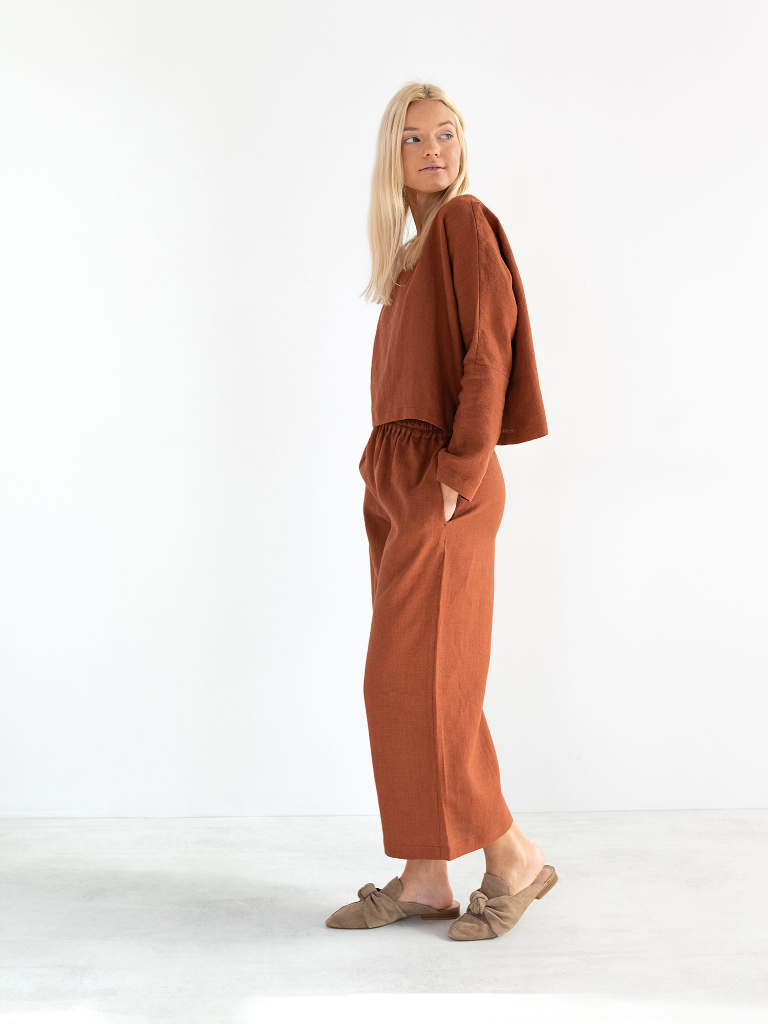 Image 4 of RILEY Wide Leg Linen Pants in Rust from Love and Confuse