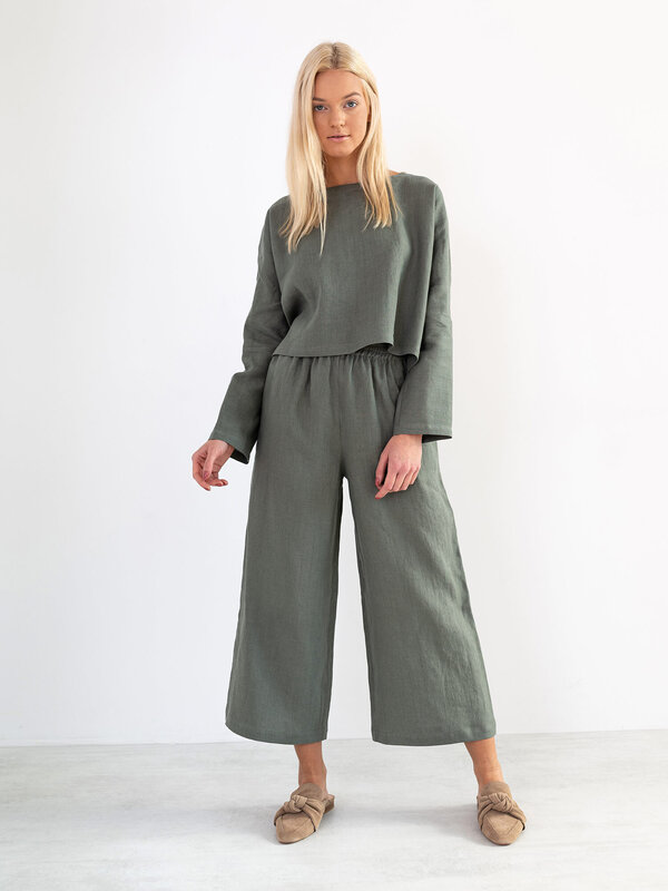 Image 1 of RILEY Wide Leg Linen Pants in Sage Green from Love and Confuse