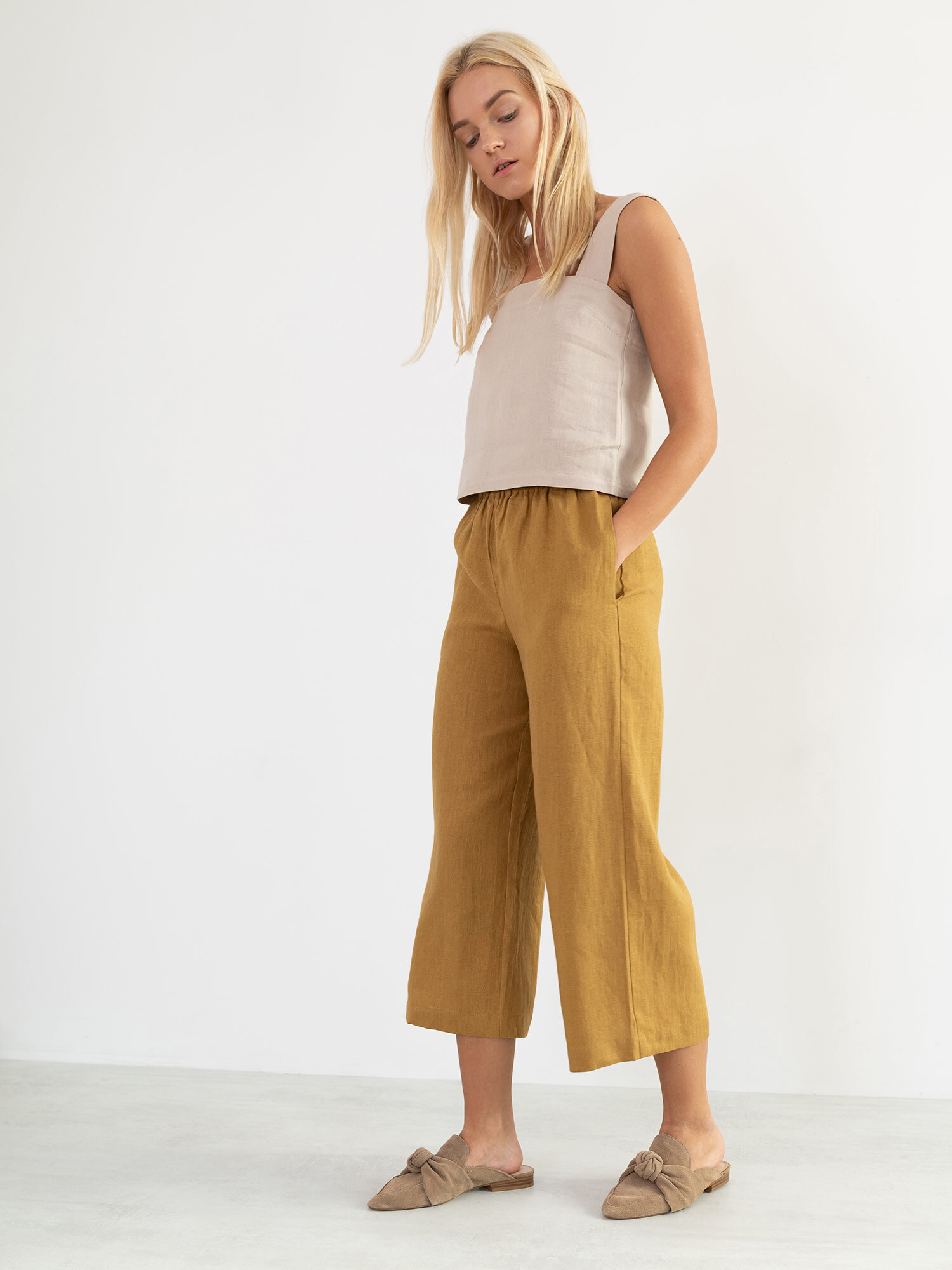 Image 1 of RILEY Wide Leg Linen Pants in Yellow Honey from Love and Confuse