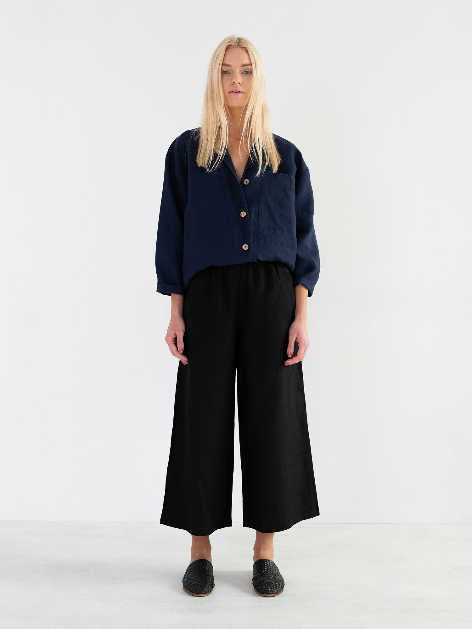 Image 2 of ROSEMARY Linen Shirt in Navy Blue from Love and Confuse