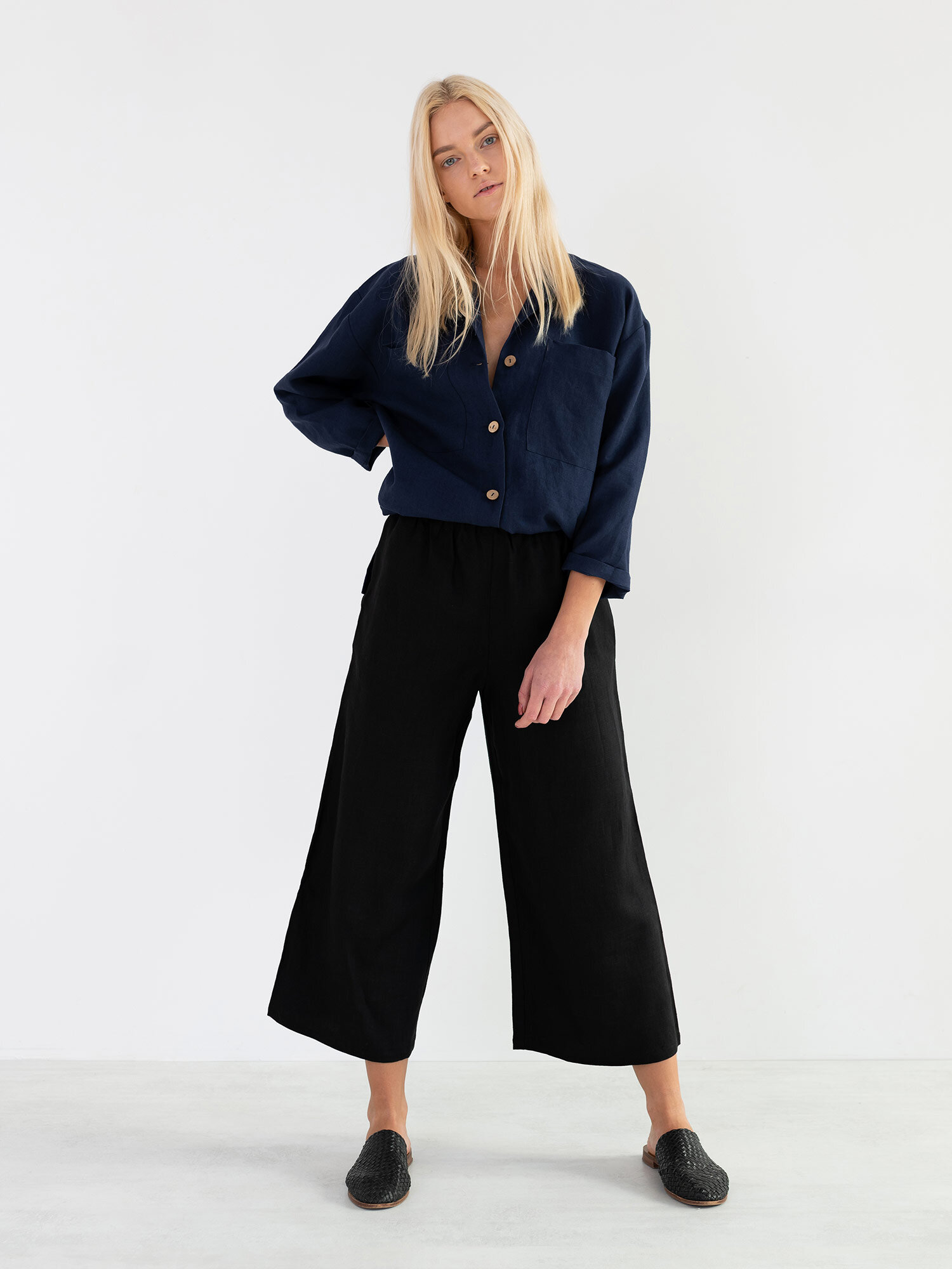 Image 5 of ROSEMARY Linen Shirt in Navy Blue from Love and Confuse
