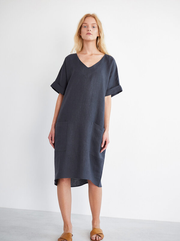 RUBY V-Neck Cocoon Linen Dress