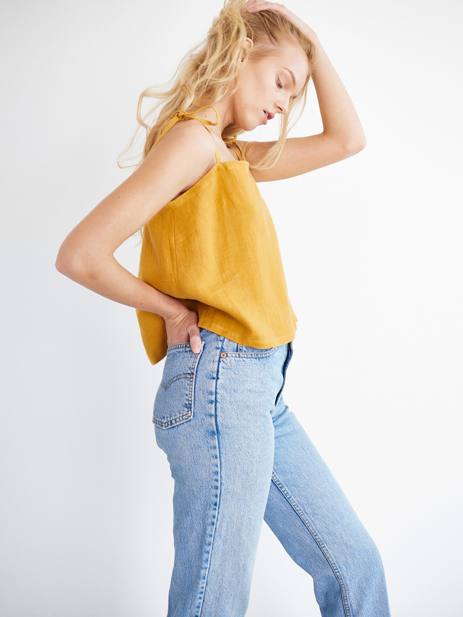 Image 3 of SOPHIE Linen Strap Top in Mustard from Love and Confuse