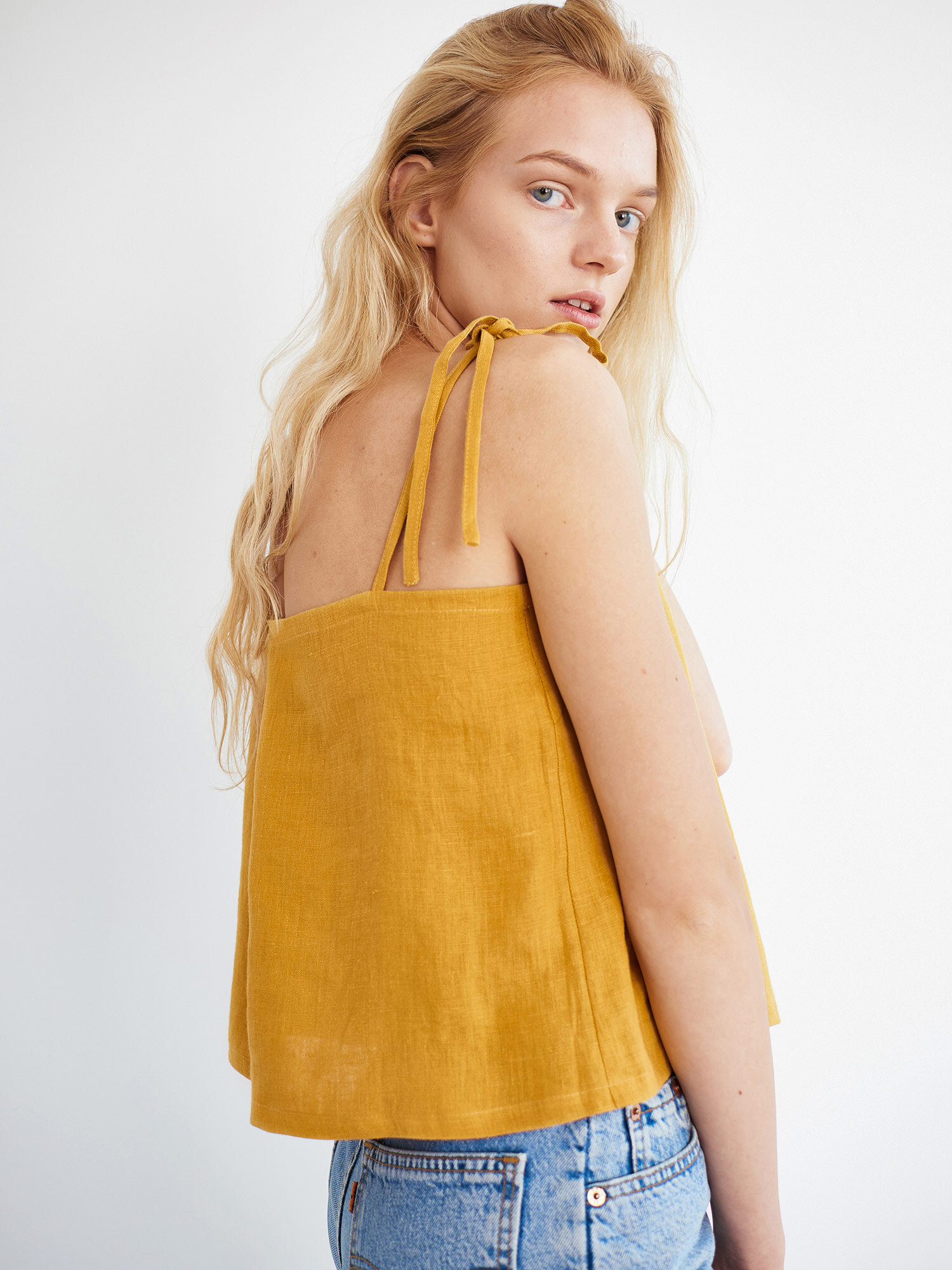 Image 4 of SOPHIE Linen Strap Top in Mustard from Love and Confuse