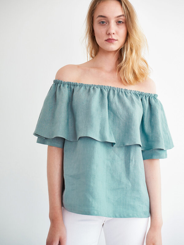 THALIA Off-The-Shoulder Linen Top