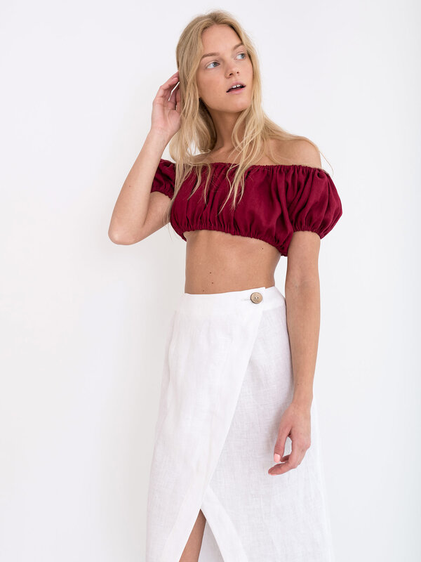 VALENTINA Off-The-Shoulder Linen Crop Top