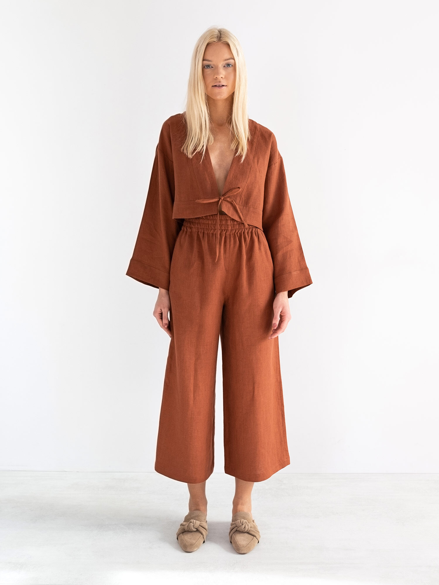 Image 2 of VICTORIA Linen Tie Front Top in Rust from Love and Confuse