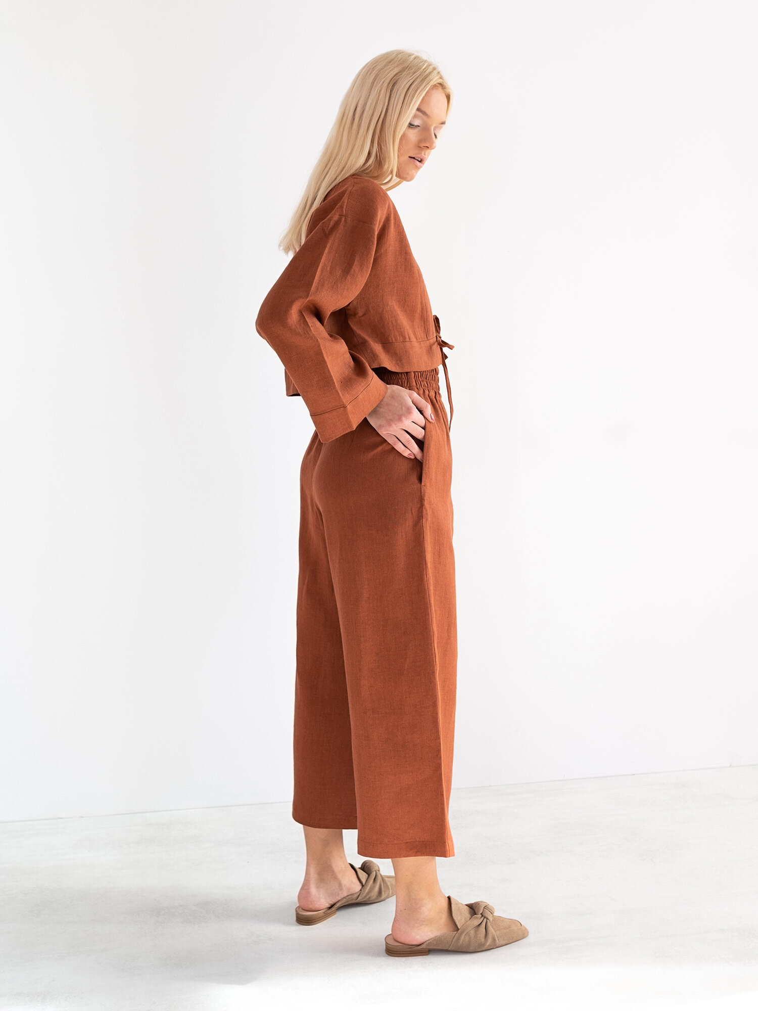 Image 5 of VICTORIA Linen Tie Front Top in Rust from Love and Confuse